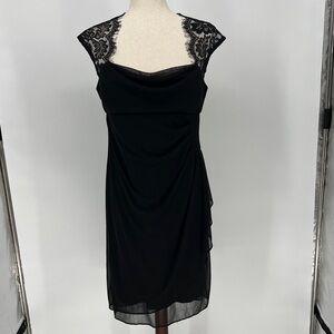 Black Lace Cap Sleeve Midi Cocktail Dress